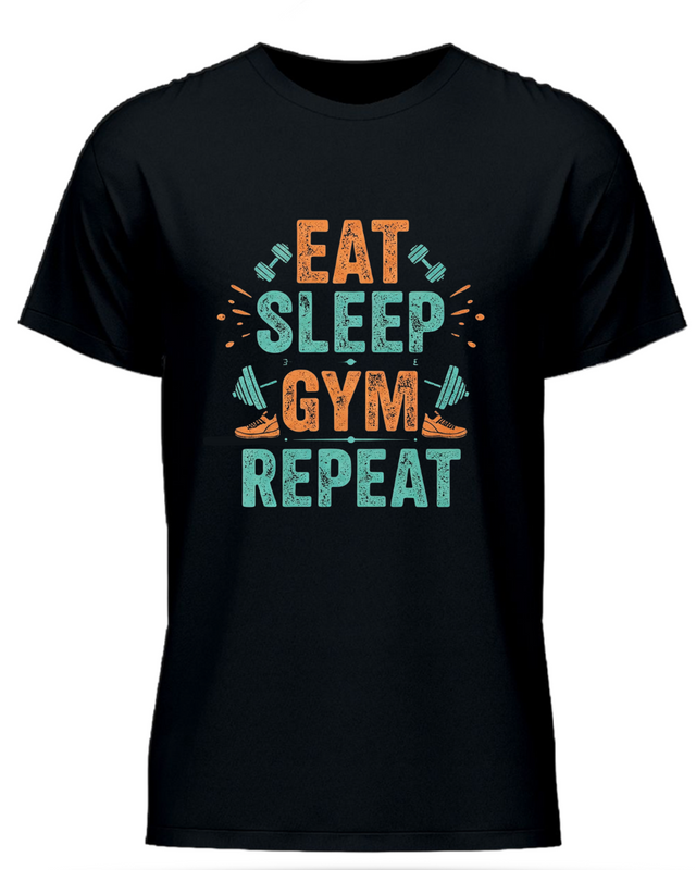 Eat Sleep Gym Repeat Half Sleeve T-Shirt Black