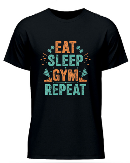 Eat Sleep Gym Repeat Half Sleeve T-Shirt Black